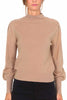 CAMEL PUFF SLEEVE HIGH NECK SWEATER