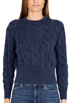 Guess Donna maglia cropped a trecce blu