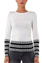 Guess Donna maglia di misto viscosa con bande logo bianco