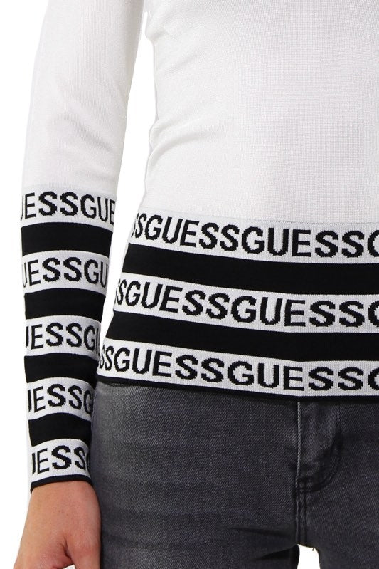 Guess Donna maglia di misto viscosa con bande logo bianco