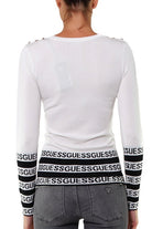 Guess Donna maglia di misto viscosa con bande logo bianco