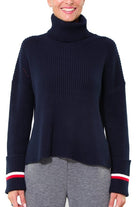 Tommy Hilfiger Donna maglia dolcevita a coste con riga sui polsini blu