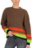 WOMEN'S CREW NECK BROWN STRIPED SWEATER