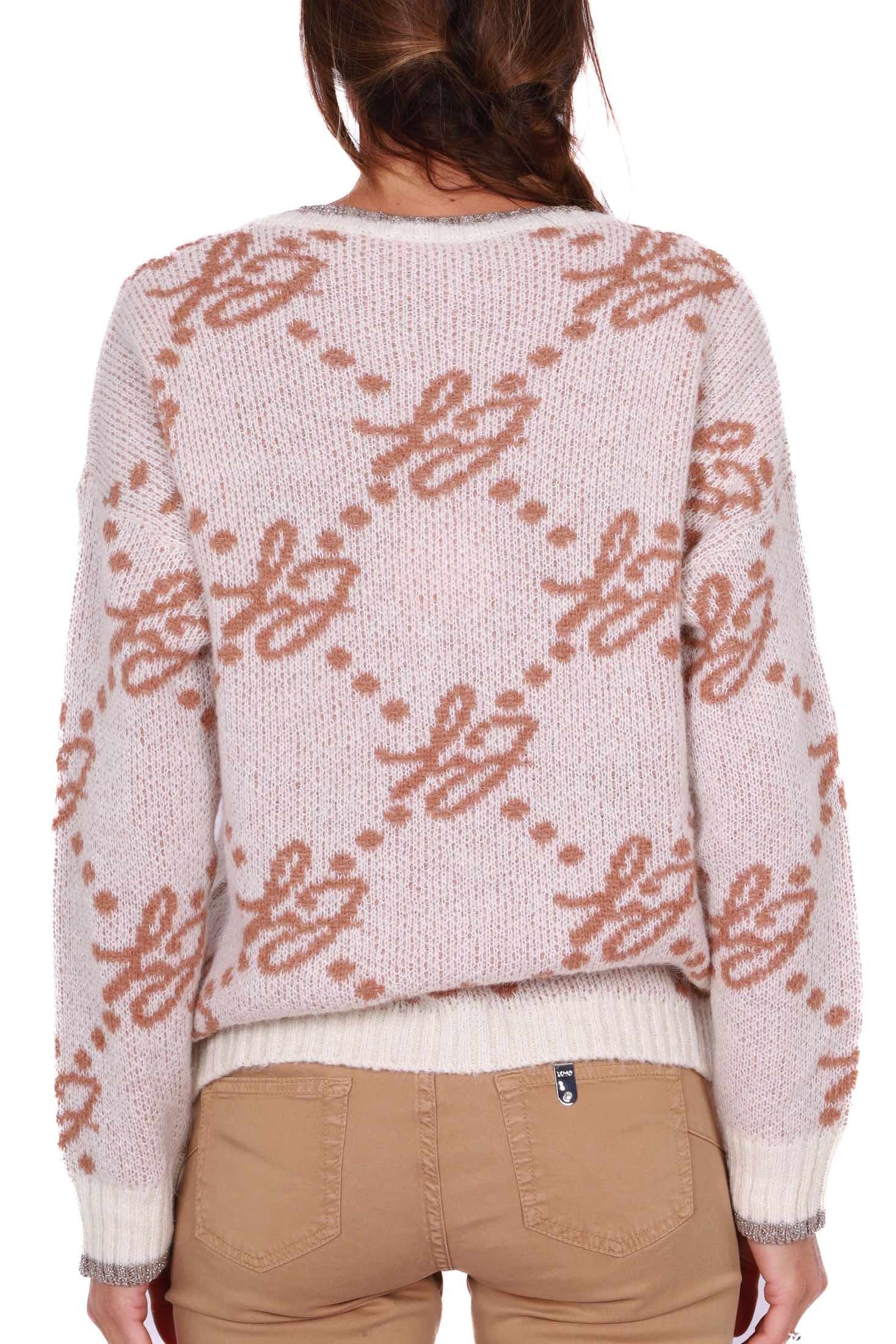 Liu Jo White maglia donna scollo a v in misto alpaca beige