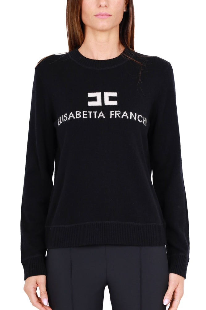 Elisabetta Franchi maglia girocollo con maxi logo nero