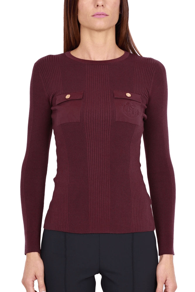 Elisabetta Franchi maglia girocollo in misto seta bordeaux