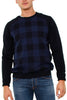 CREW NECK WOOL BLEND SWEATER WITH BLUE CHECKED DESIGN