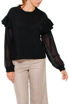 Twin Set Srl maglia in misto cashmere con maniche 3/4 in tulle nero