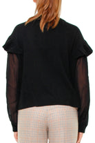 Twin Set Srl maglia in misto cashmere con maniche 3/4 in tulle nero