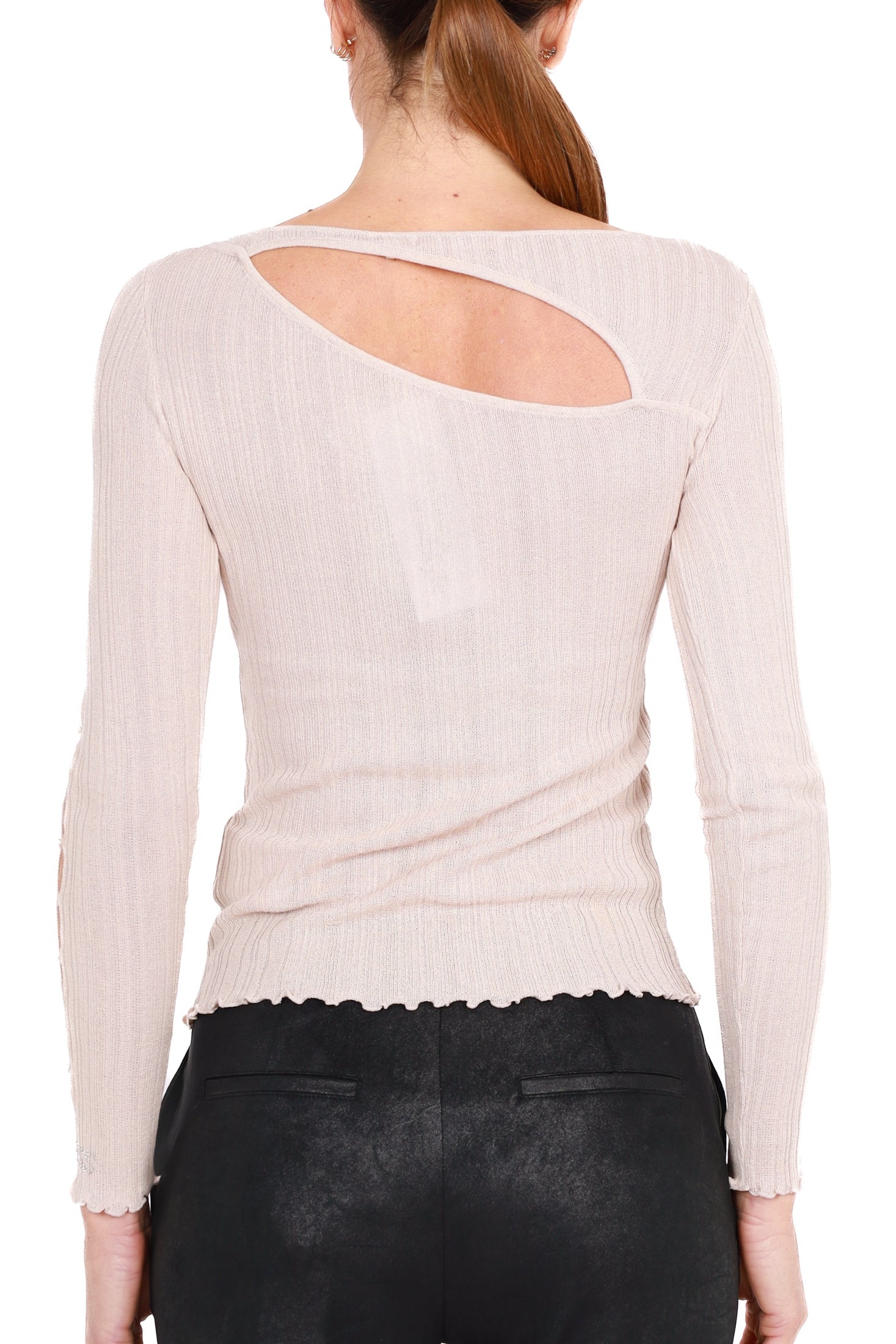 Guess Donna maglia maniche lunghe con cut out e perle beige