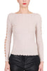 LONG SLEEVE SWEATER WITH CUT OUT AND BEIGE PEARLS