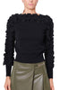 BLACK RUFFLED BOAT NECK SWEATER