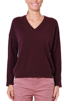 Liu Jo Black maglia scollo a v in lana e cashmere bordeaux