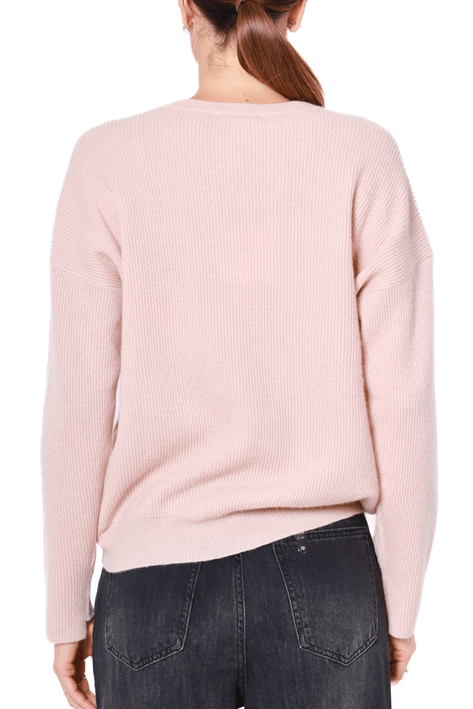 Liu Jo Black maglia scollo a v in lana e cashmere rosa