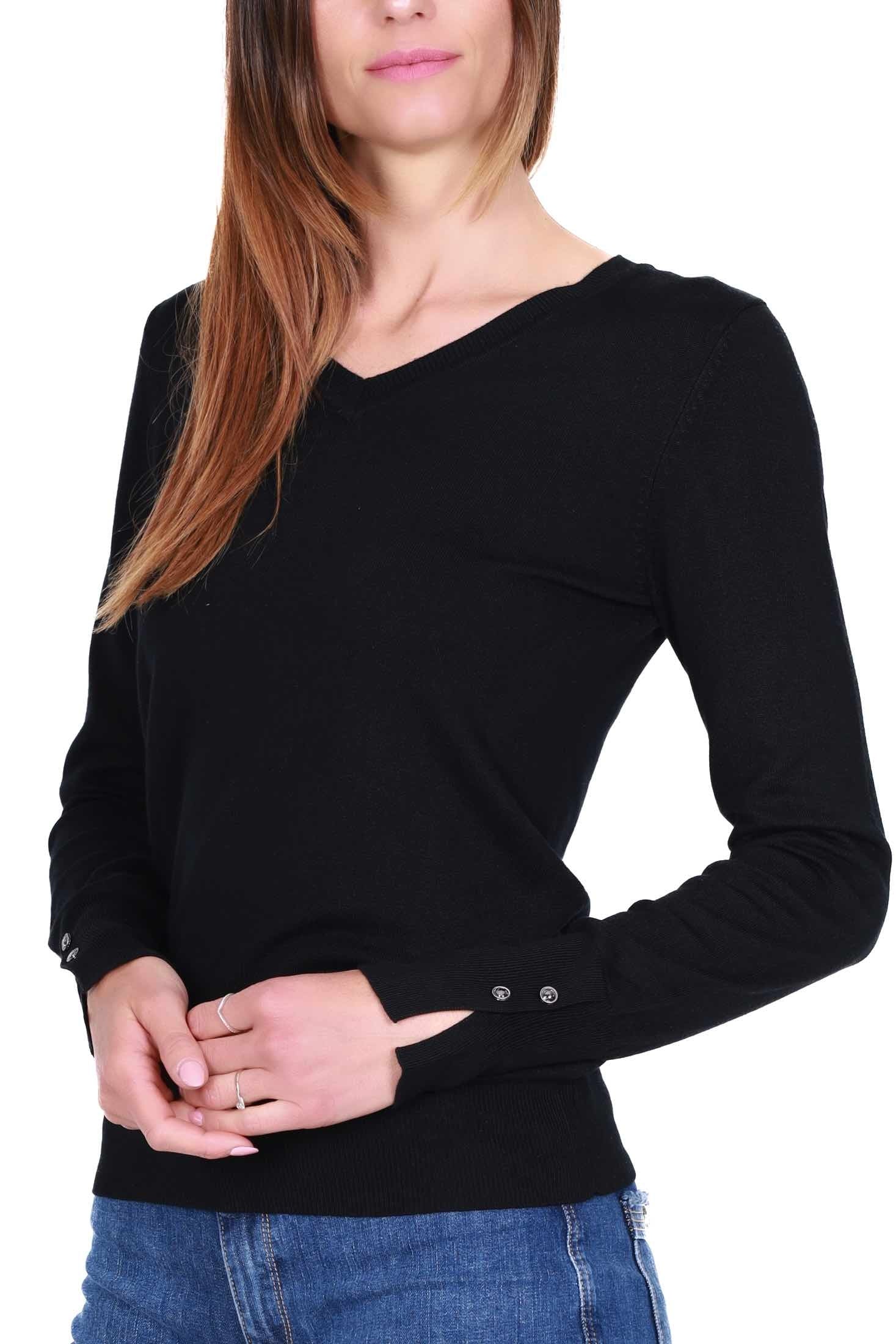 Guess Donna maglia scollo a v in misto viscosa nero