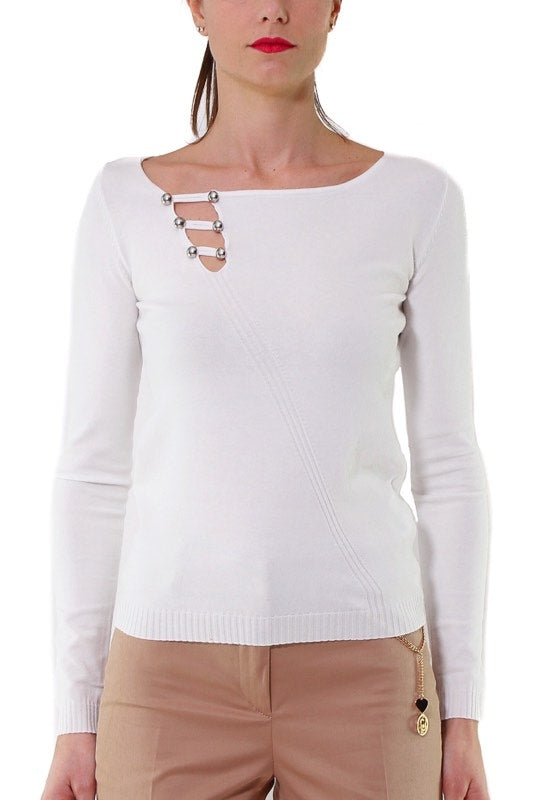 Liujo Knitwear maglia scollo barchetta con bottoni metallo bianco