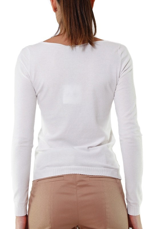 Liujo Knitwear maglia scollo barchetta con bottoni metallo bianco