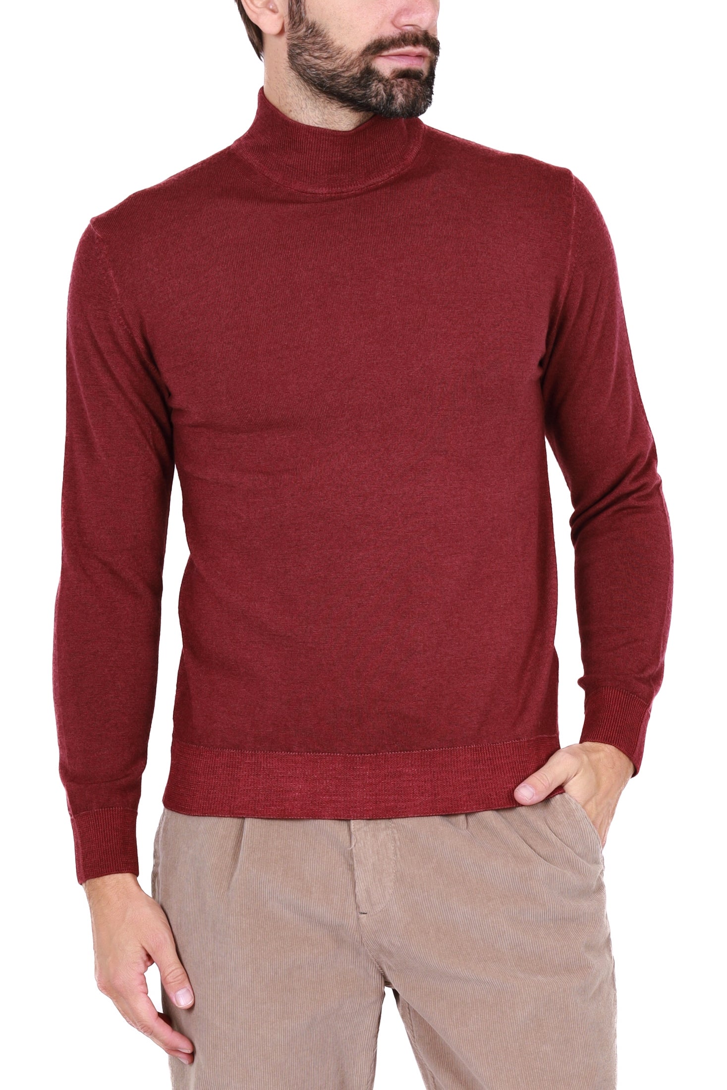 Outfit maglia uomo collo alto in lana merino rosso