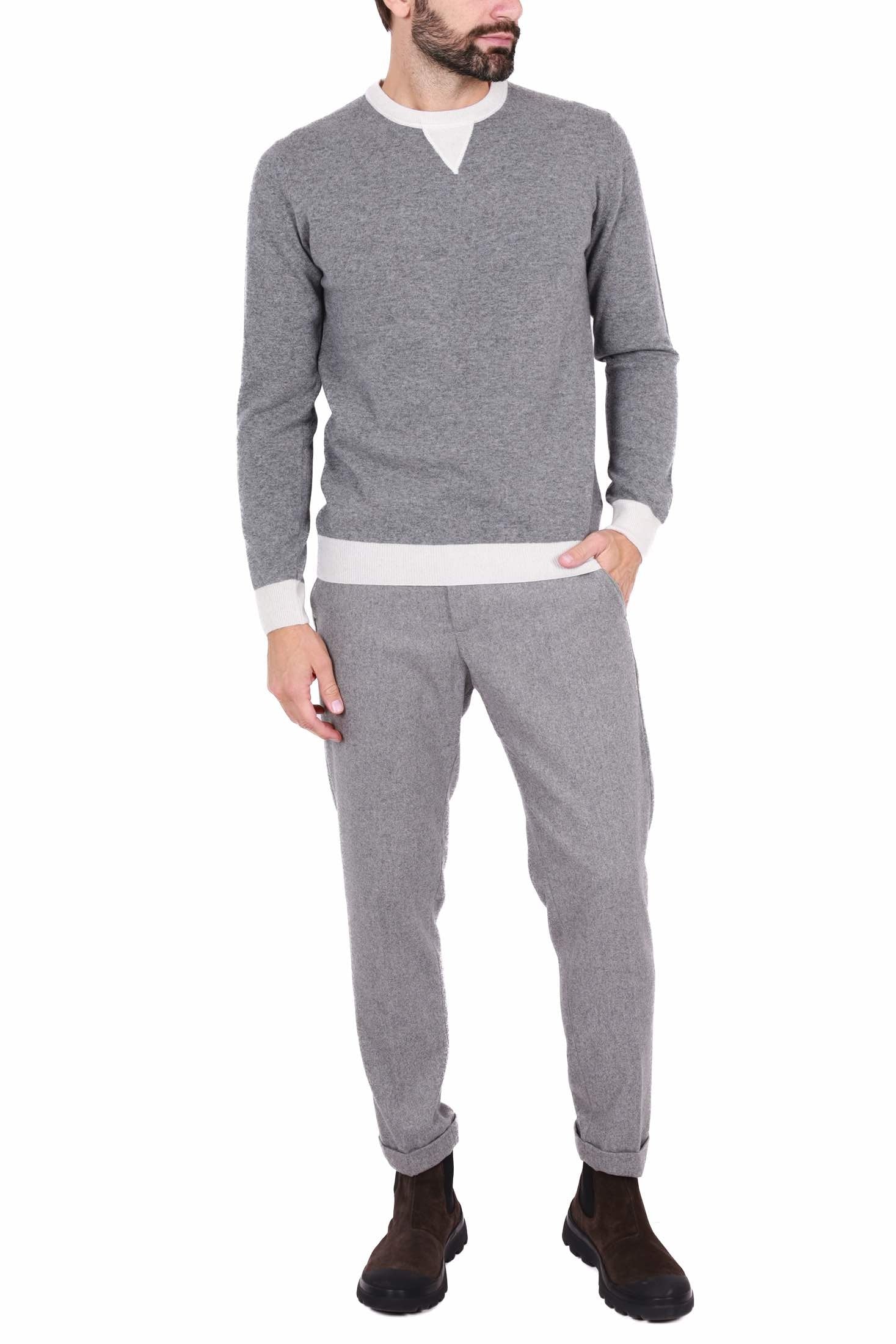 Outfit maglia uomo girocollo misto cashmere grigio