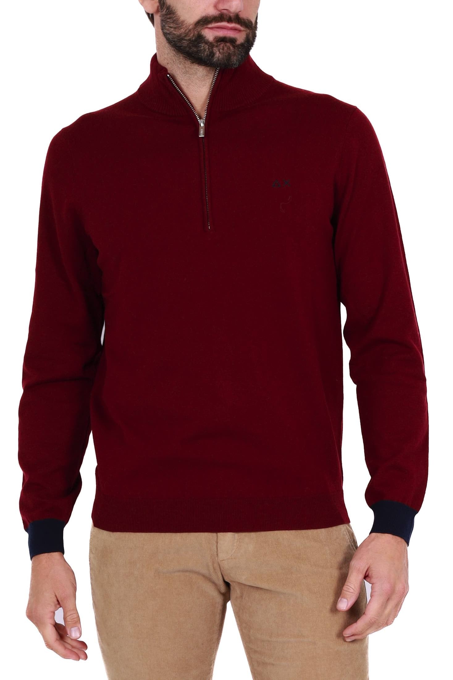 Sun68 Uomo maglia uomo mezza zip bordeaux