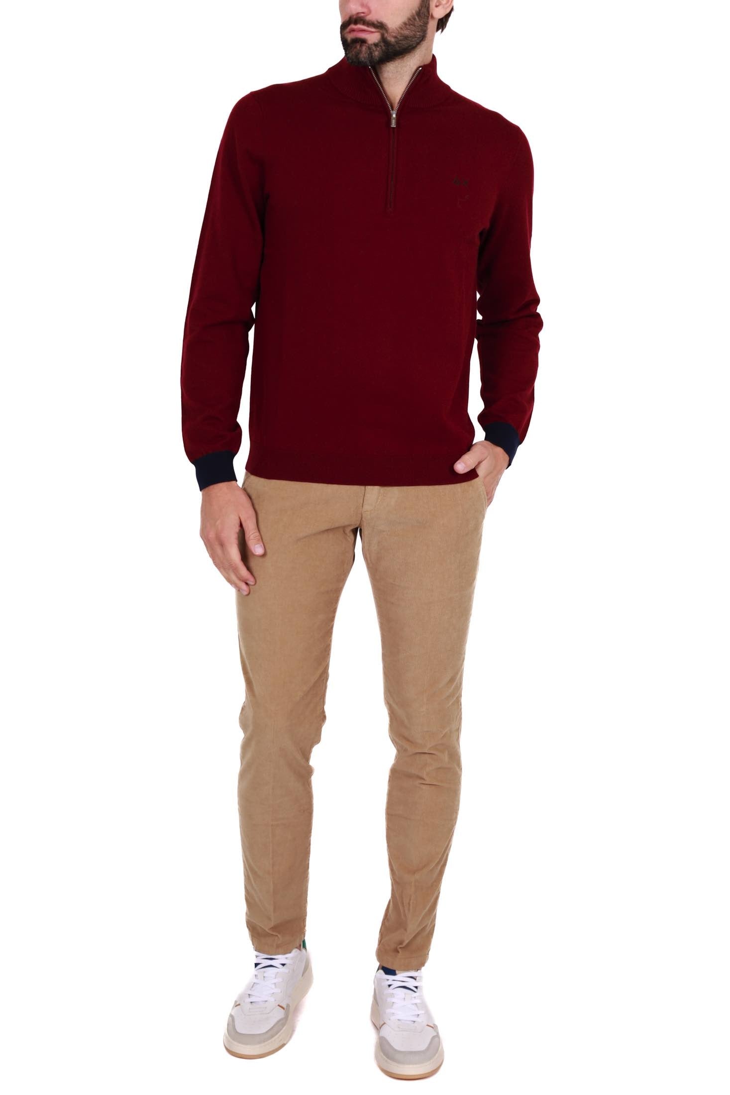 Sun68 Uomo maglia uomo mezza zip bordeaux