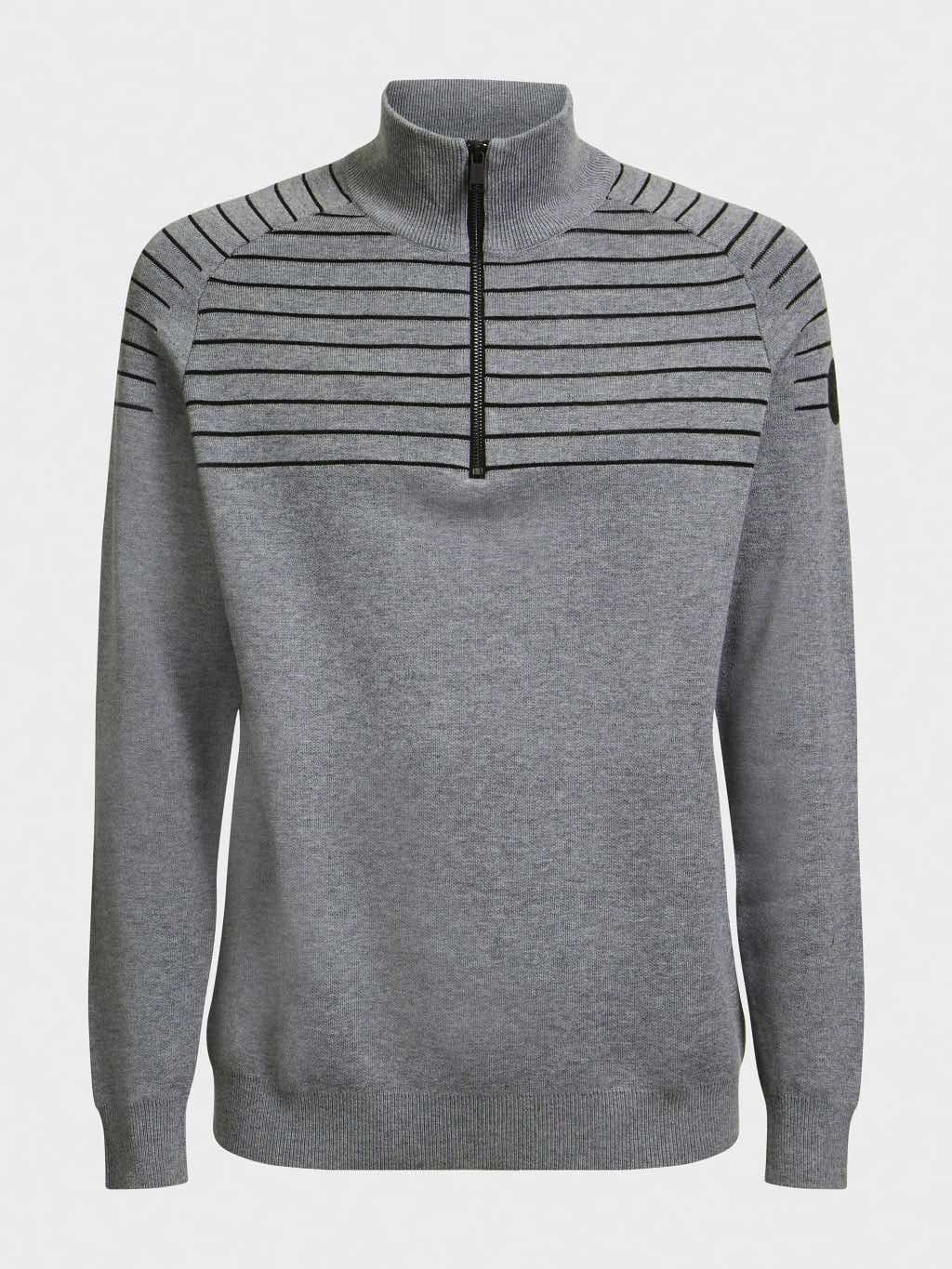 Guess Uomo maglione mezza zip a righe grigio