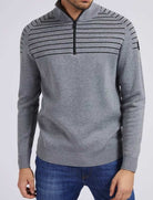 Guess Uomo maglione mezza zip a righe grigio