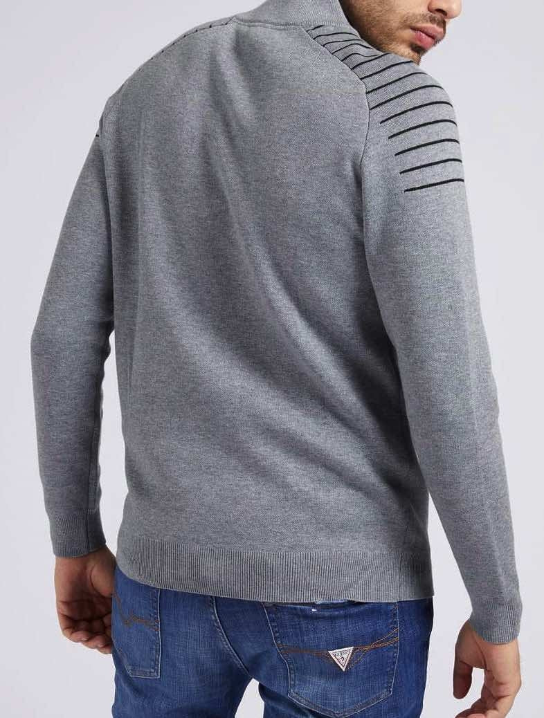 Guess Uomo maglione mezza zip a righe grigio