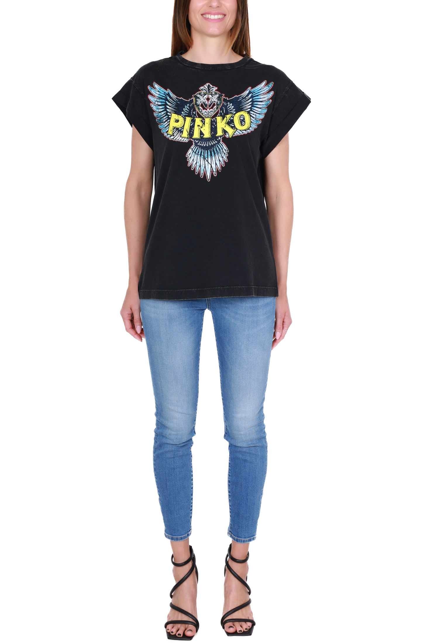 Pinko maxi t-shirt con stampa logo nero