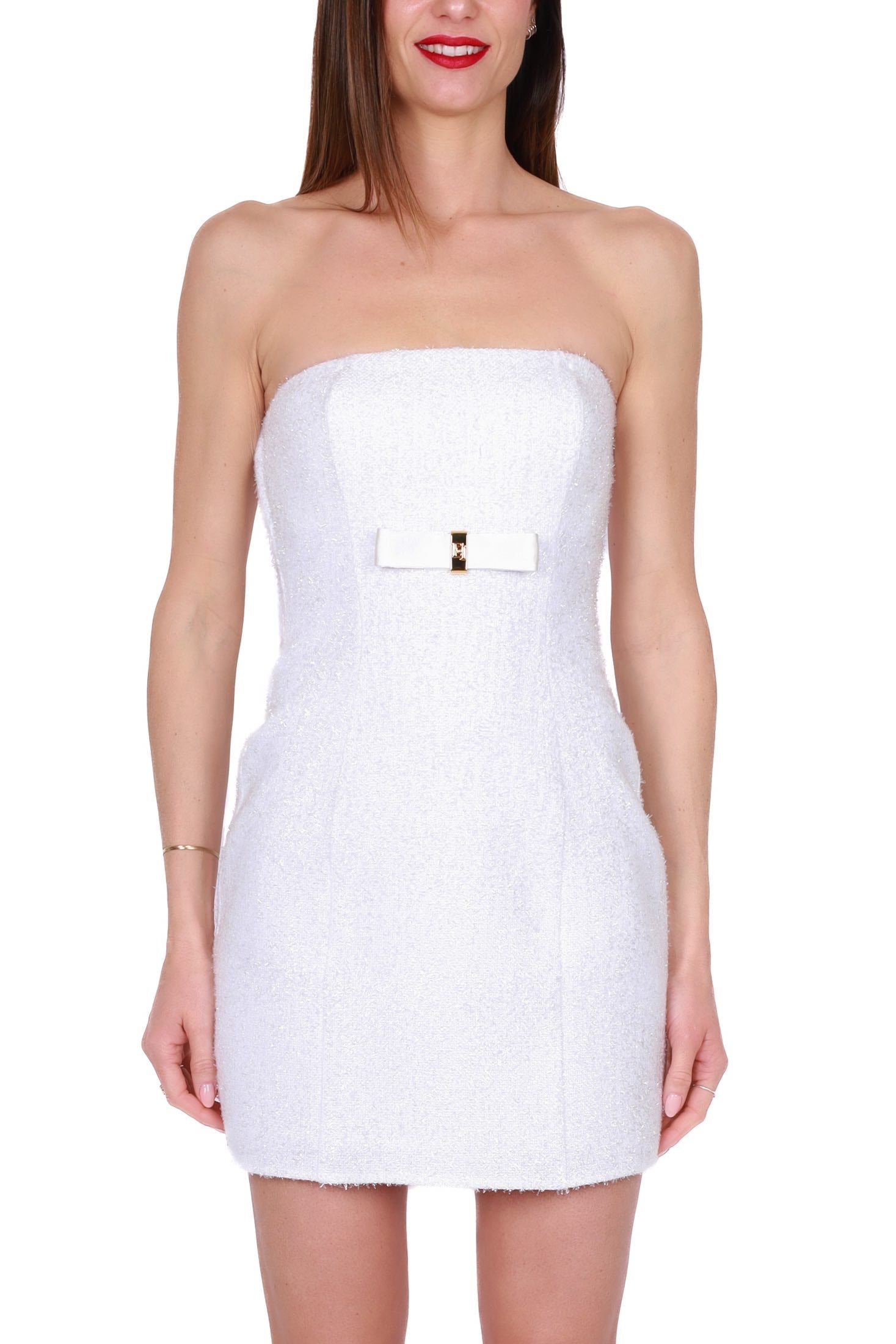 Elisabetta Franchi miniabito elegante senza spalline bianco