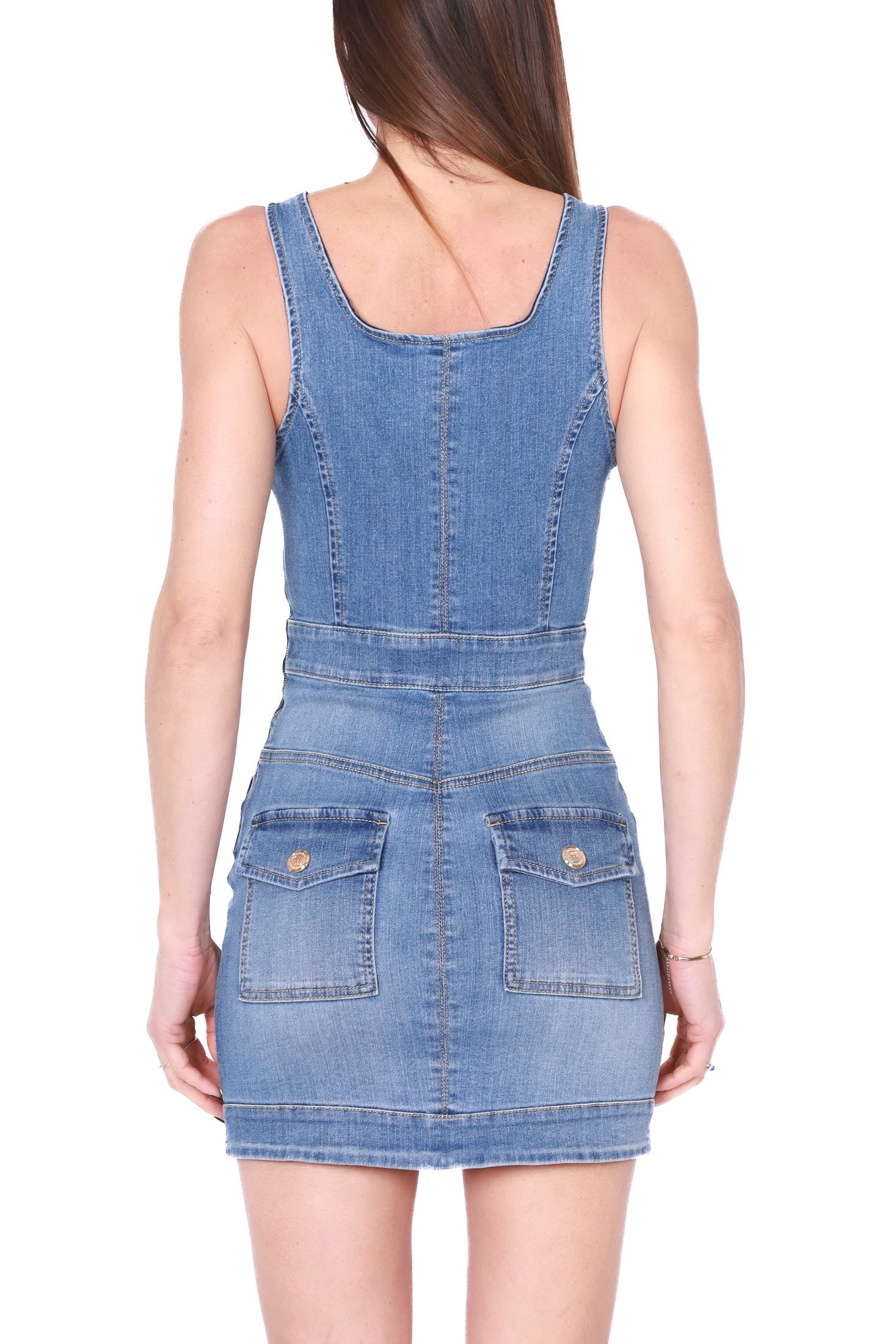 Elisabetta Franchi miniabito smanicato in denim stretch blu