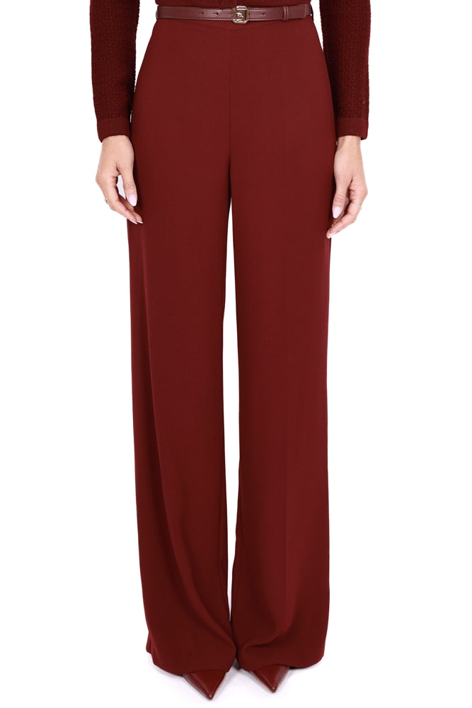 Elisabetta Franchi pantalone a palazzo con cintura bordeaux