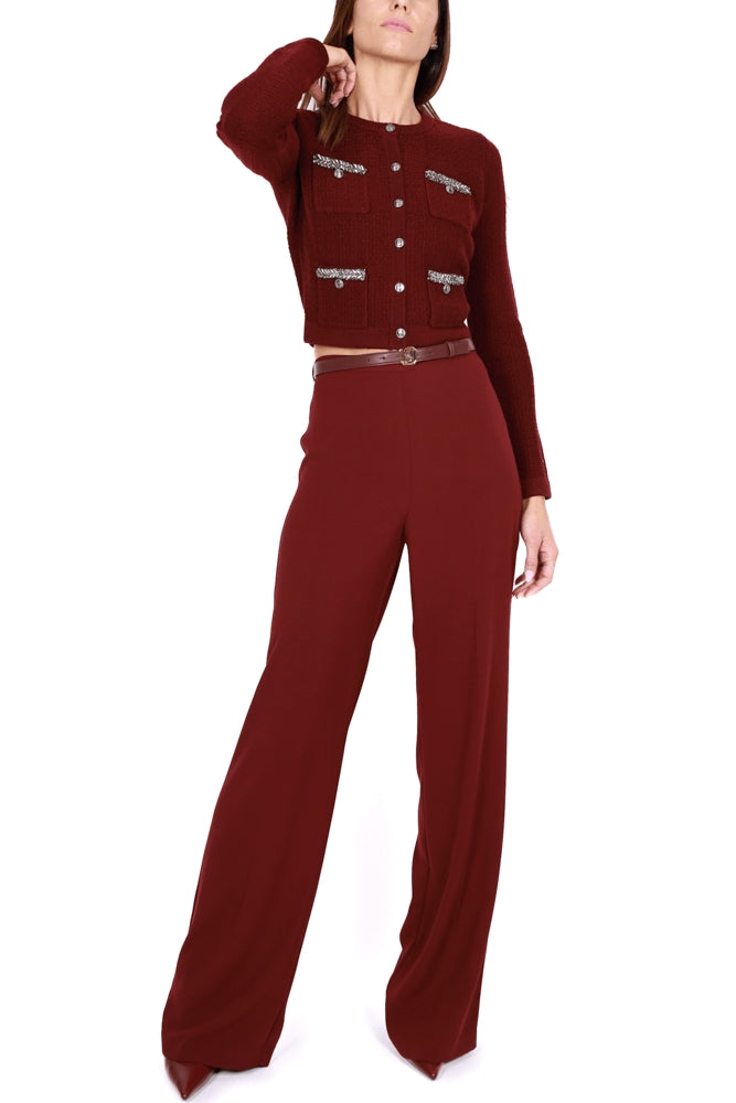 Elisabetta Franchi pantalone a palazzo con cintura bordeaux