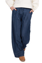 Please pantalone a palazzo con pinces blu