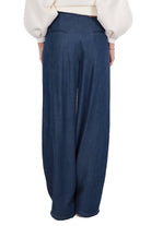 Please pantalone a palazzo con pinces blu