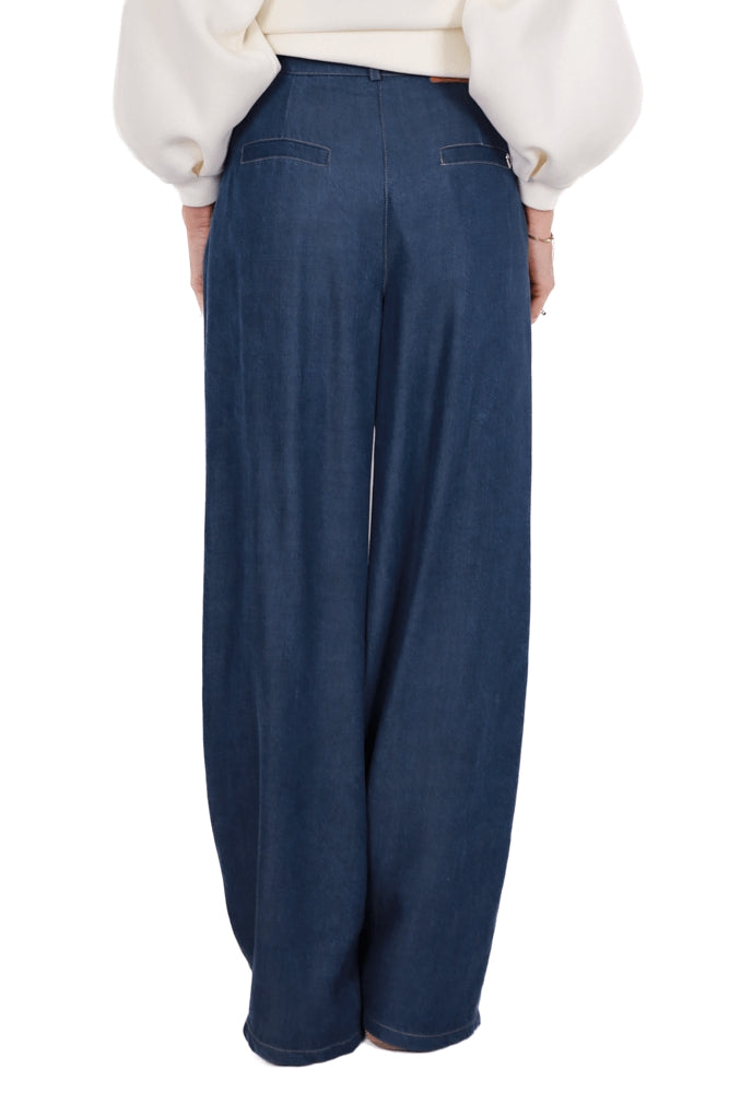 Please pantalone a palazzo con pinces blu