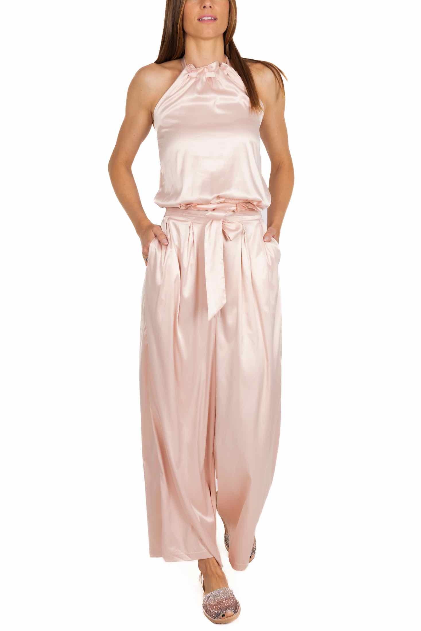 Molly pantalone a palazzo in raso satin rosa