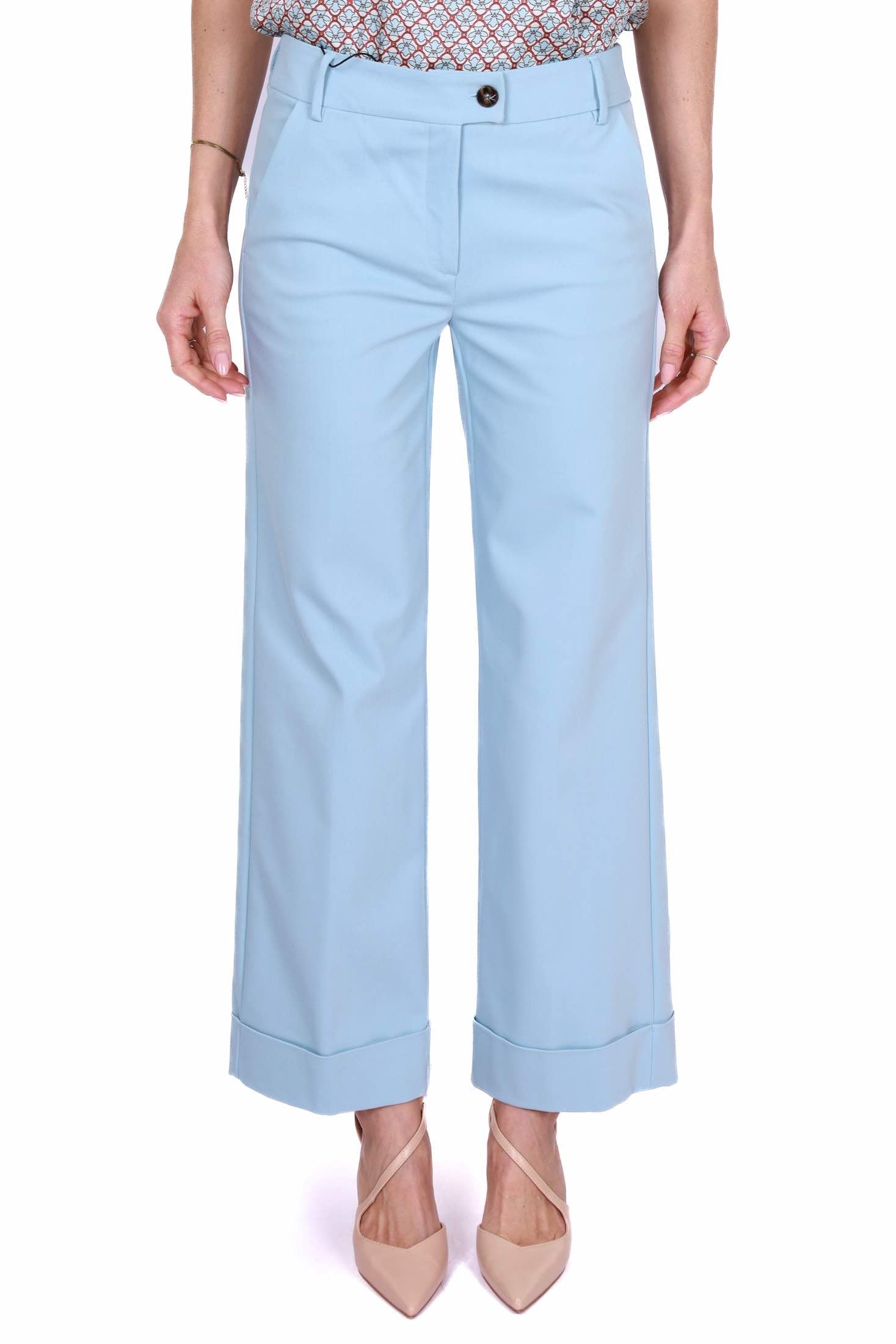 Emme Marella pantalone a palazzo misto cotone stretch azzurro