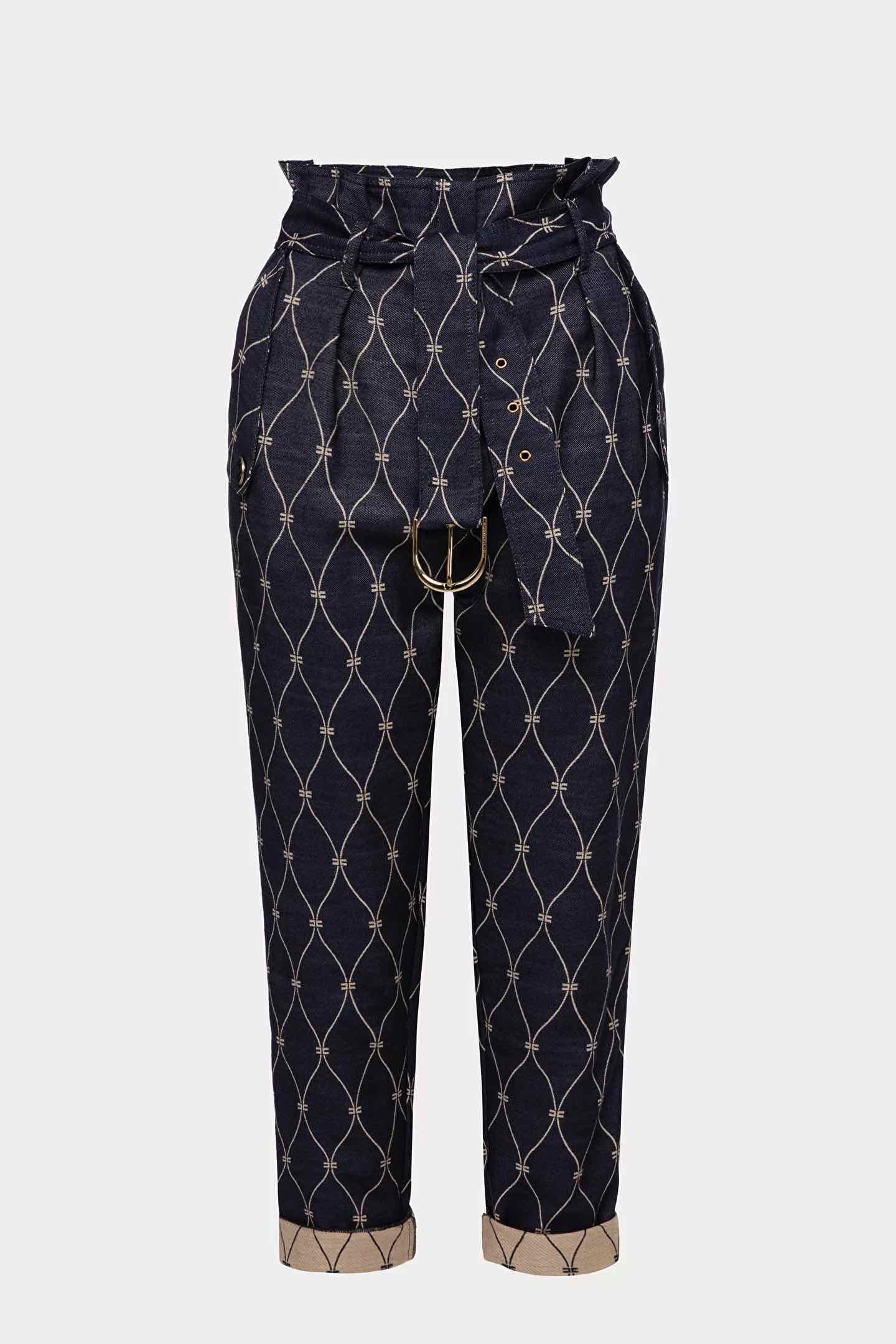 Elisabetta Franchi pantalone a sacchetto in tessuto effetto denim blu