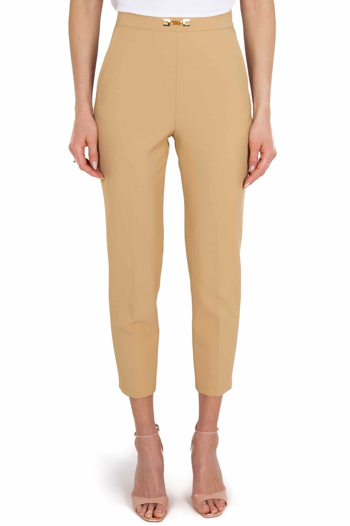 Elisabetta Franchi pantalone a sigaretta con morsetto logo beige