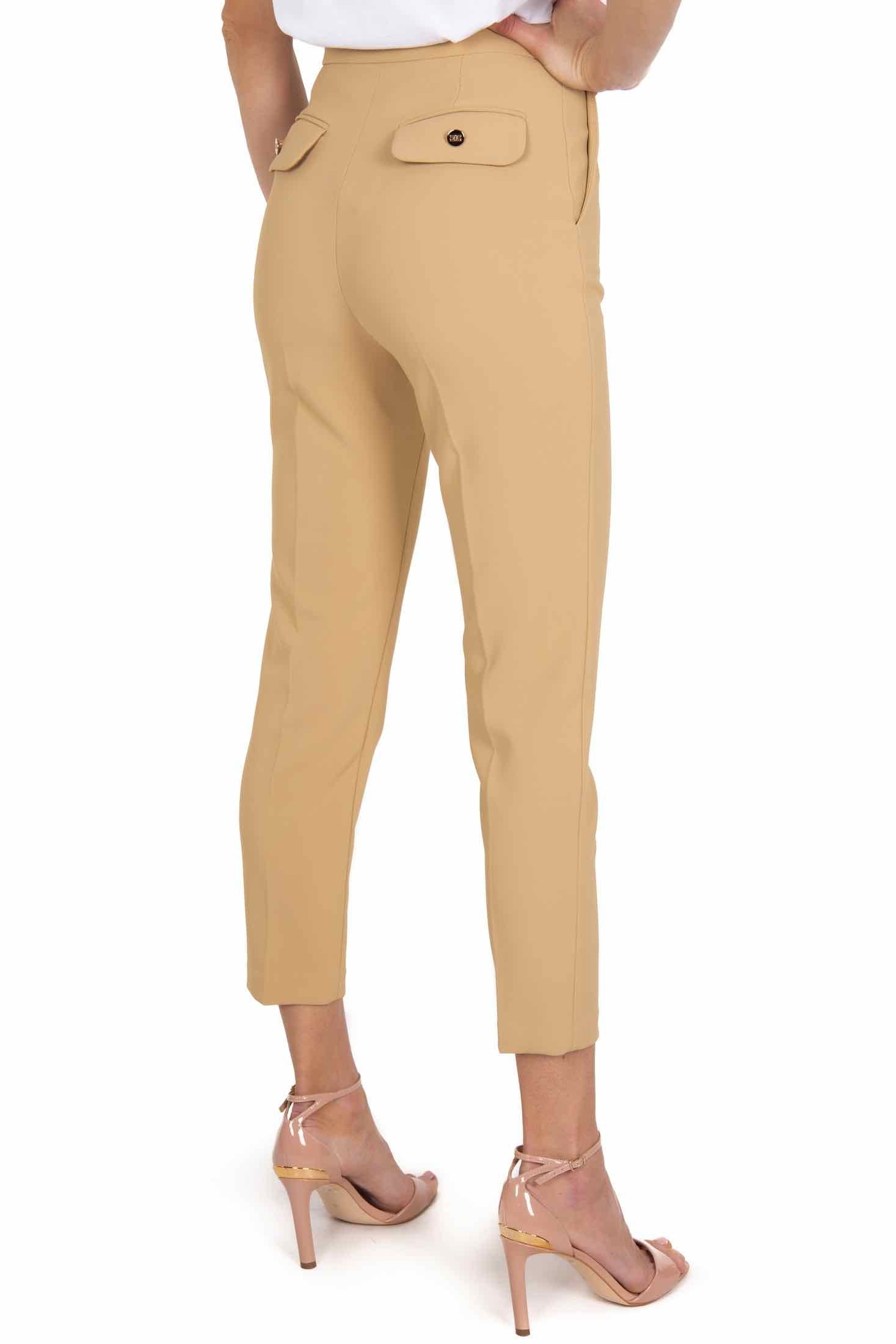 Elisabetta Franchi pantalone a sigaretta con morsetto logo beige