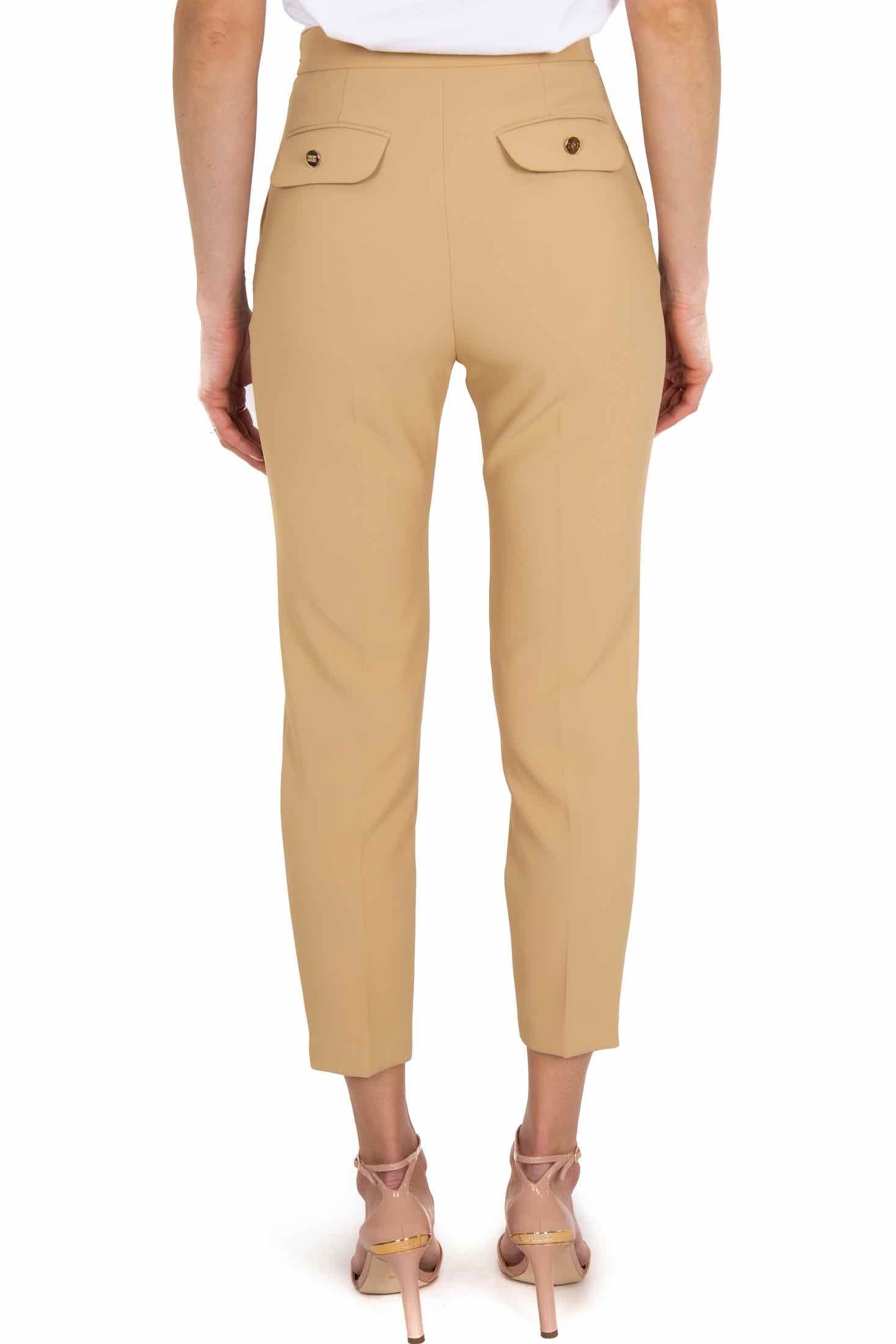 Elisabetta Franchi pantalone a sigaretta con morsetto logo beige