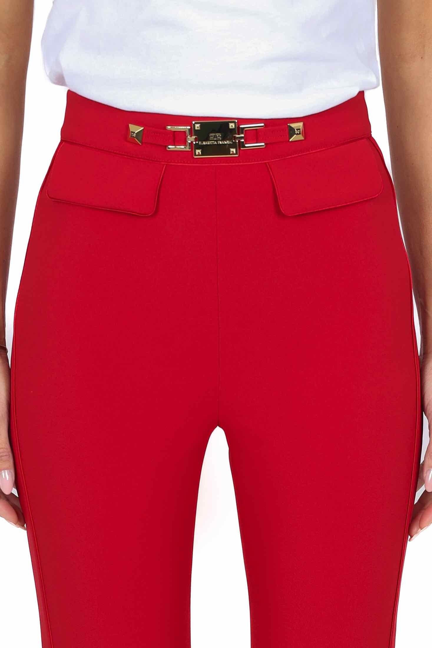 Elisabetta Franchi pantalone a sigaretta in crÈpe stretch rosso