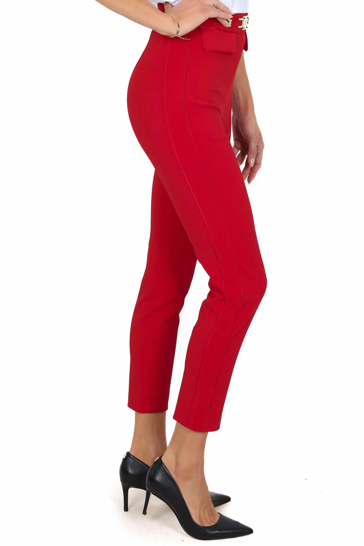 Elisabetta Franchi pantalone a sigaretta in crÈpe stretch rosso