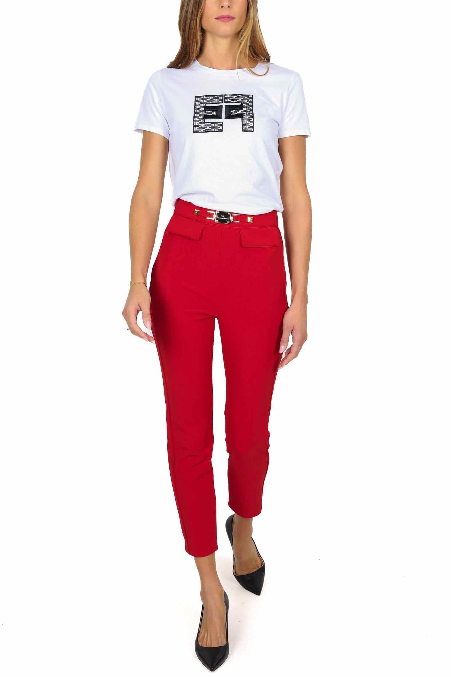 Elisabetta Franchi pantalone a sigaretta in crÈpe stretch rosso