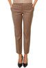 BROWN CHECKED WOOL BLEND CIGARETTE TROUSERS