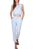 CIGARETTE TROUSERS IN LINEN AND VISCOSE BLEND, BLUE