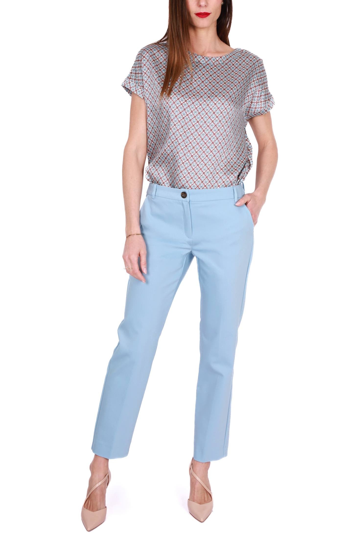 Emme Marella pantalone a sigaretta misto cotone stretch azzurro