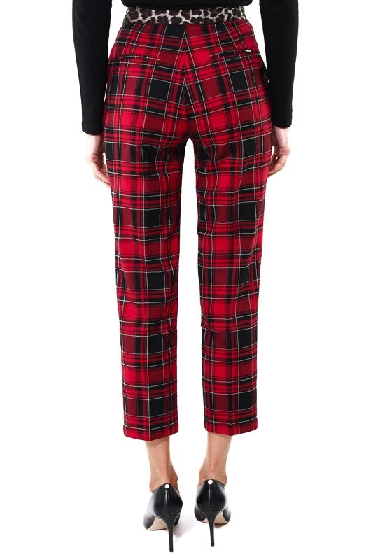 Guess Donna pantalone a sigaretta stampa tartan rosso