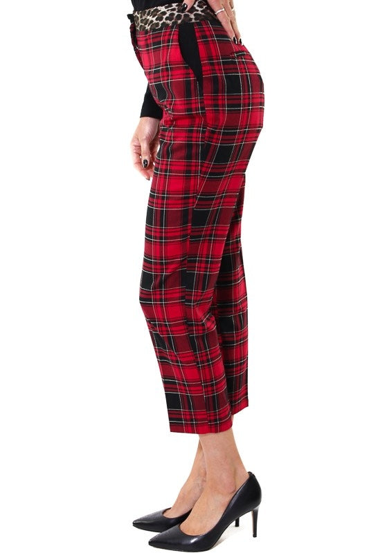 Guess Donna pantalone a sigaretta stampa tartan rosso